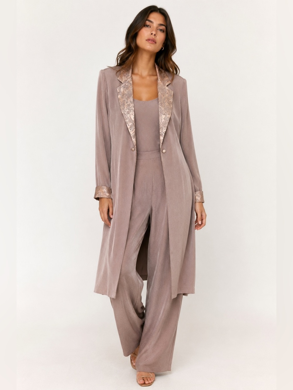 Studio I 2 Piece Pant Set Size 10 – Long Duster Jacket & Wide Leg Pants Vintage